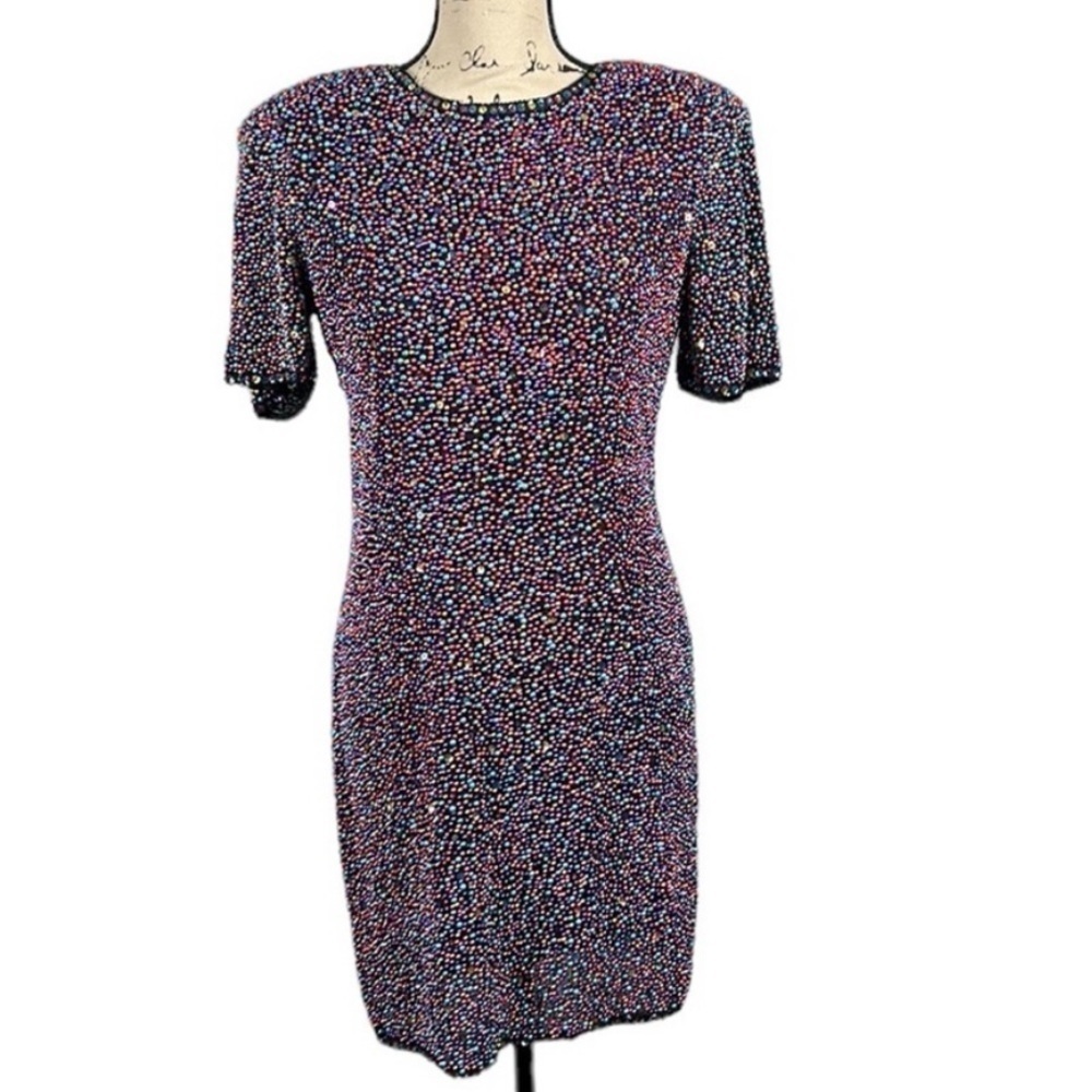 Vintage 80’s Heavy Hand Beaded and Sequinned Dress Size M